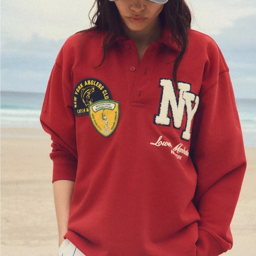 ZARA Red NY Embroidered Polo Shirt